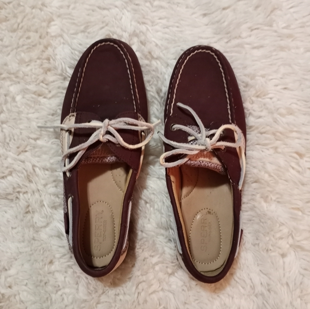 Sperry Topsiders Retro Sport Classic Preppy KoiFish Boat Shoes Tweed Wine 7.5